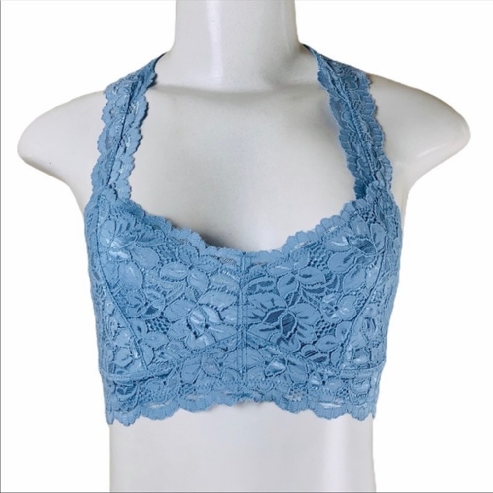 (BLUE COLOR)Strech Lace Bralette hourglass backing